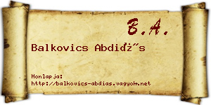 Balkovics Abdiás névjegykártya